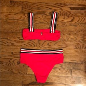 SHEIN Swim - Red, White, and Blue Striped High-Waisted Bikini SHEIN Swim - Red, White, and Blue Striped High-Waisted Bikini